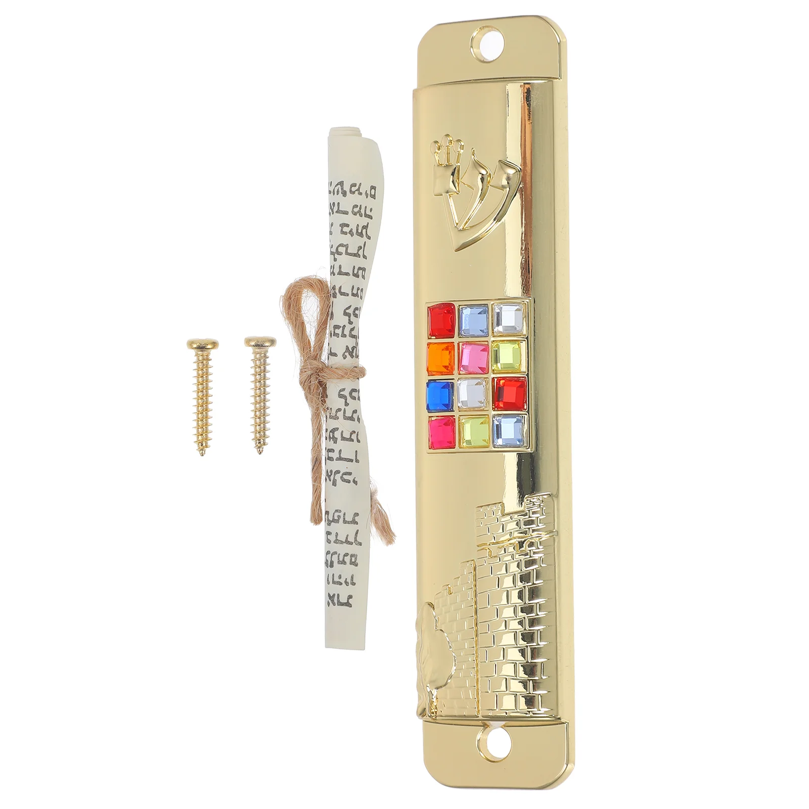 2 Sets Goal Post Mezuzah Scroll Door Side Jewish Metal Mitzvah with Geometry on Frame Zinc Alloy Paper Hanging