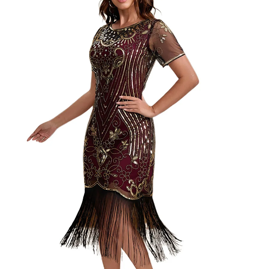 

1920s Roaring 20s Flapper Dress Beaded Sequin Fringe Cocktail Party Costume Dress