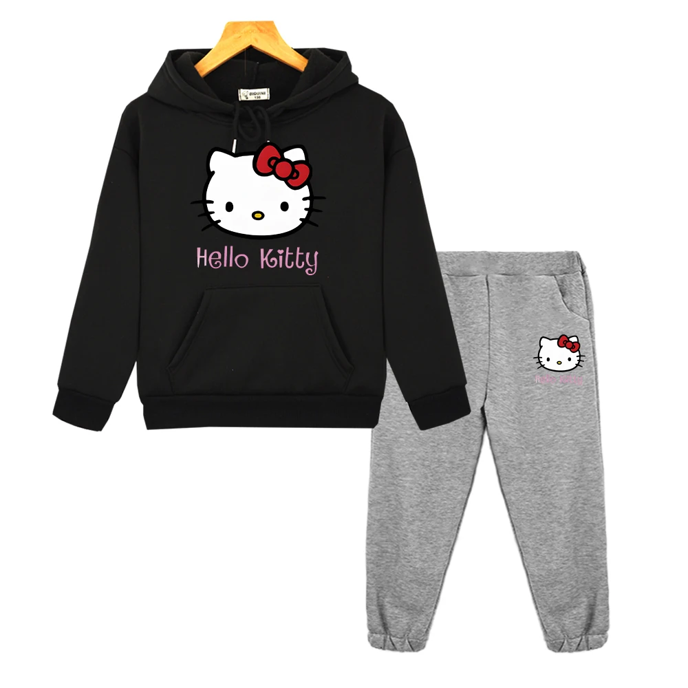 

hello kitty clothes Autumn boys girls Hooded Sets anime hoodie sweatshirt Print Hoodies Fleece pullover kids boutique clothes