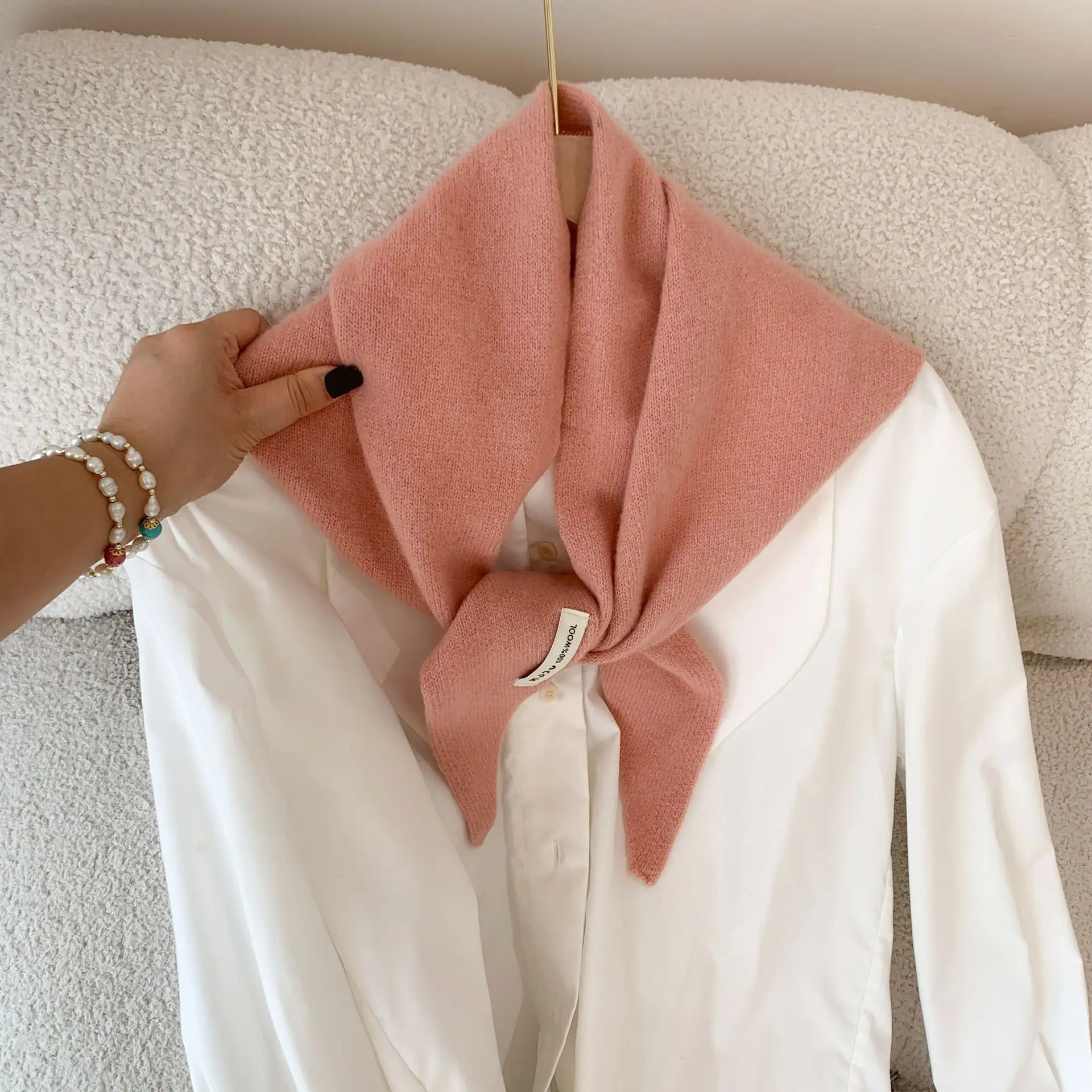 100% Wool Women's Knitted Triangle Scarf Shawl Warmth for Autumn and Winter Multifunctional All - Match Small Scarf for Ladies