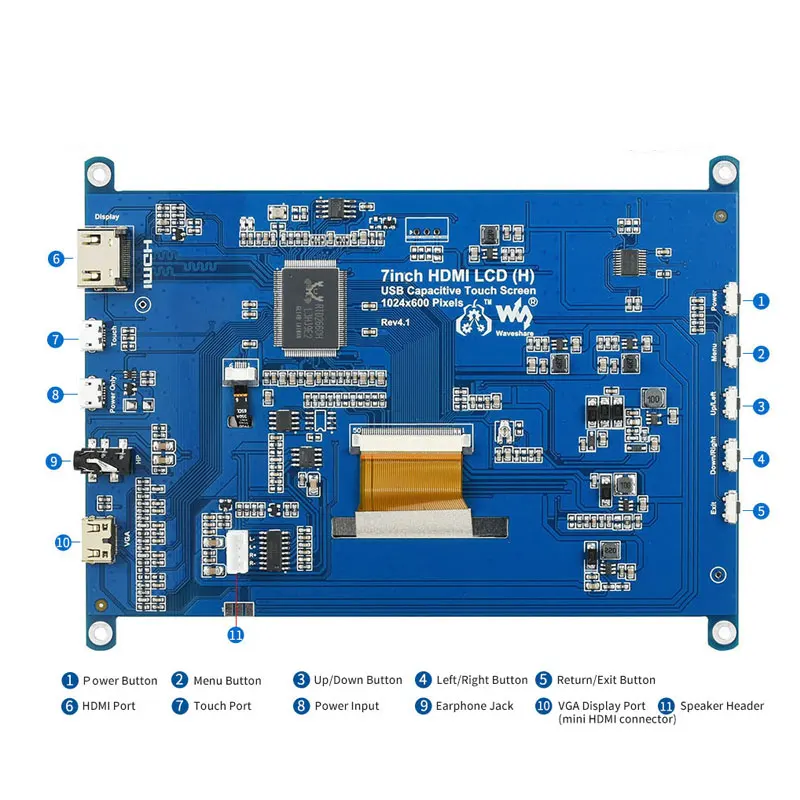 Picture 6: Raspberry Pi 7inch HDMI LCD Touch Screen (H)  IPS Display 1024×600Pixel Support Raspberry Pi/Jetson Nano/PC/Game Console