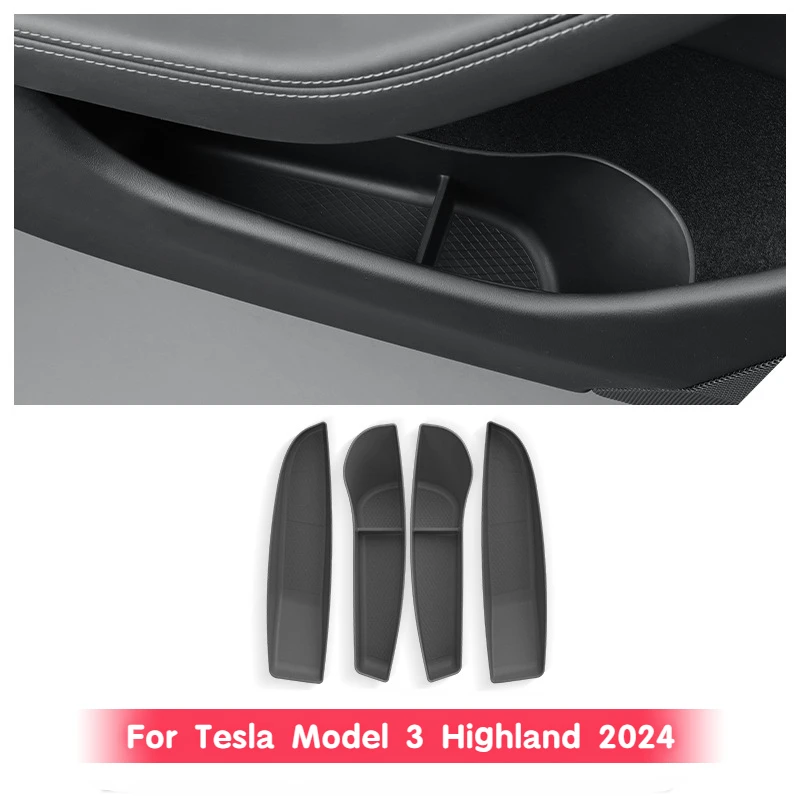 Door Slot Storage Box for Tesla Model 3 Highland 2024 Car Door Armrest Umbrella Trash Can 4PCS TPE Organizer Box Car Accessories