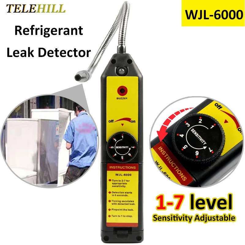 

WJL-6000 Freon Leak Tester Refrigerant Gas HVAC Air Conditioner Freon Halogen Gas Leak Detector with Probe Diagnostic Tool