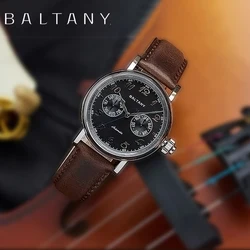 Baltany S6048  Week Month Hardening Process MOP Dial Leather Retro Dress Wristwatch Mono-pusher Function Watch Miyota 9122