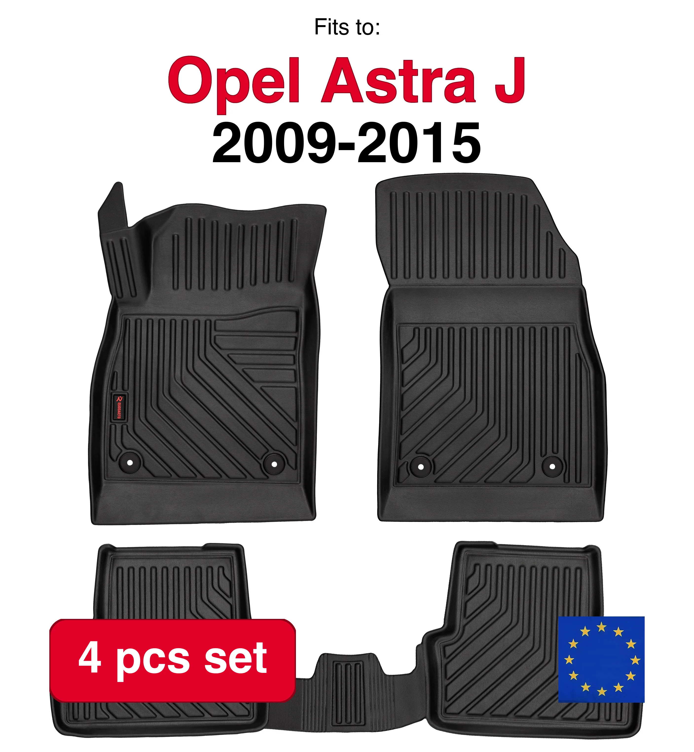 3D rubberen autokappen voor Opel Astra J hatchback sedan stationwagen Sports Tourer (2009-2015) -zwart geschikt (4 stuks)