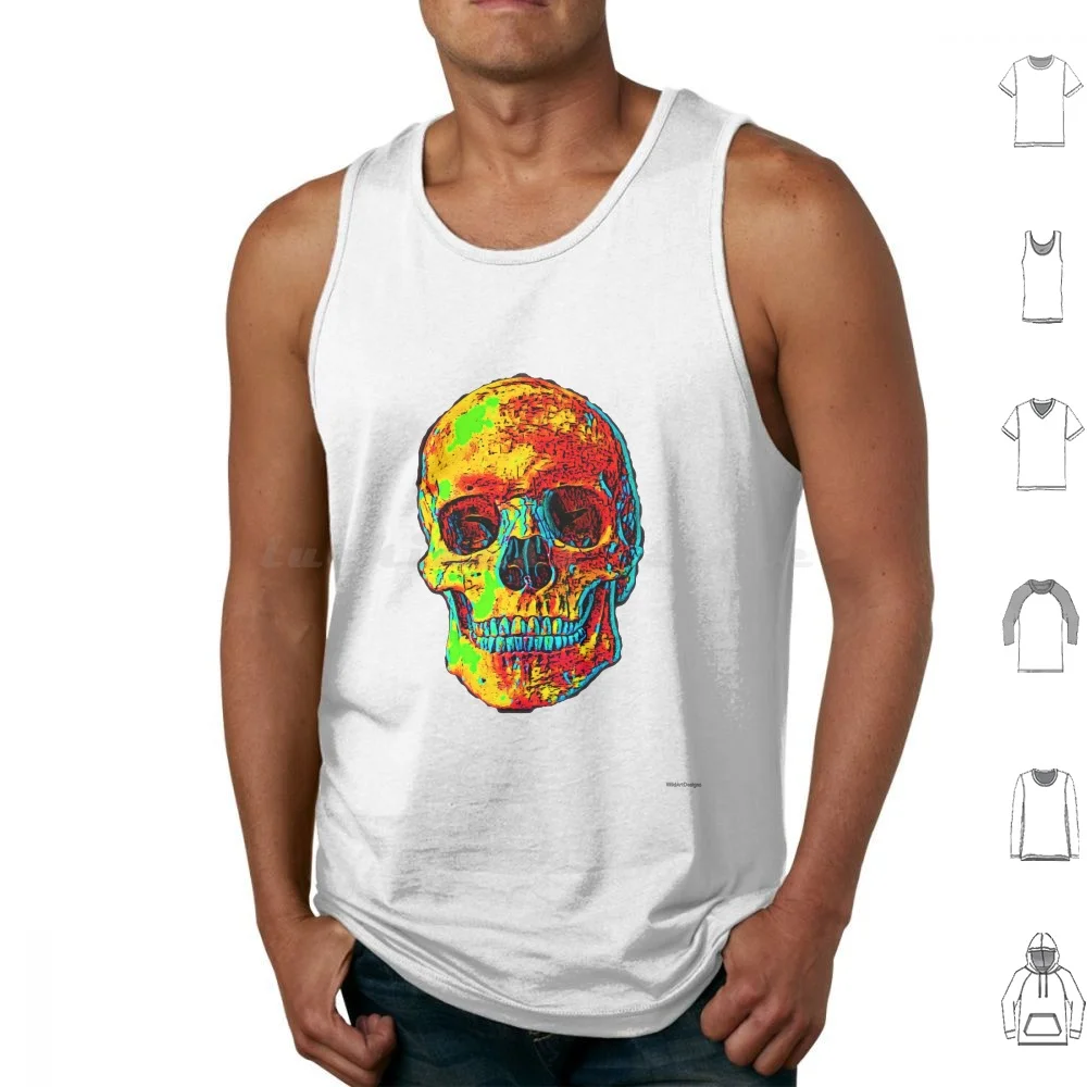 Retro Skull Art Tank Tops Print Cotton Skull Colorful Vibrant Unique Graphic Bold Statement Cranial Skeletal Bright Wall