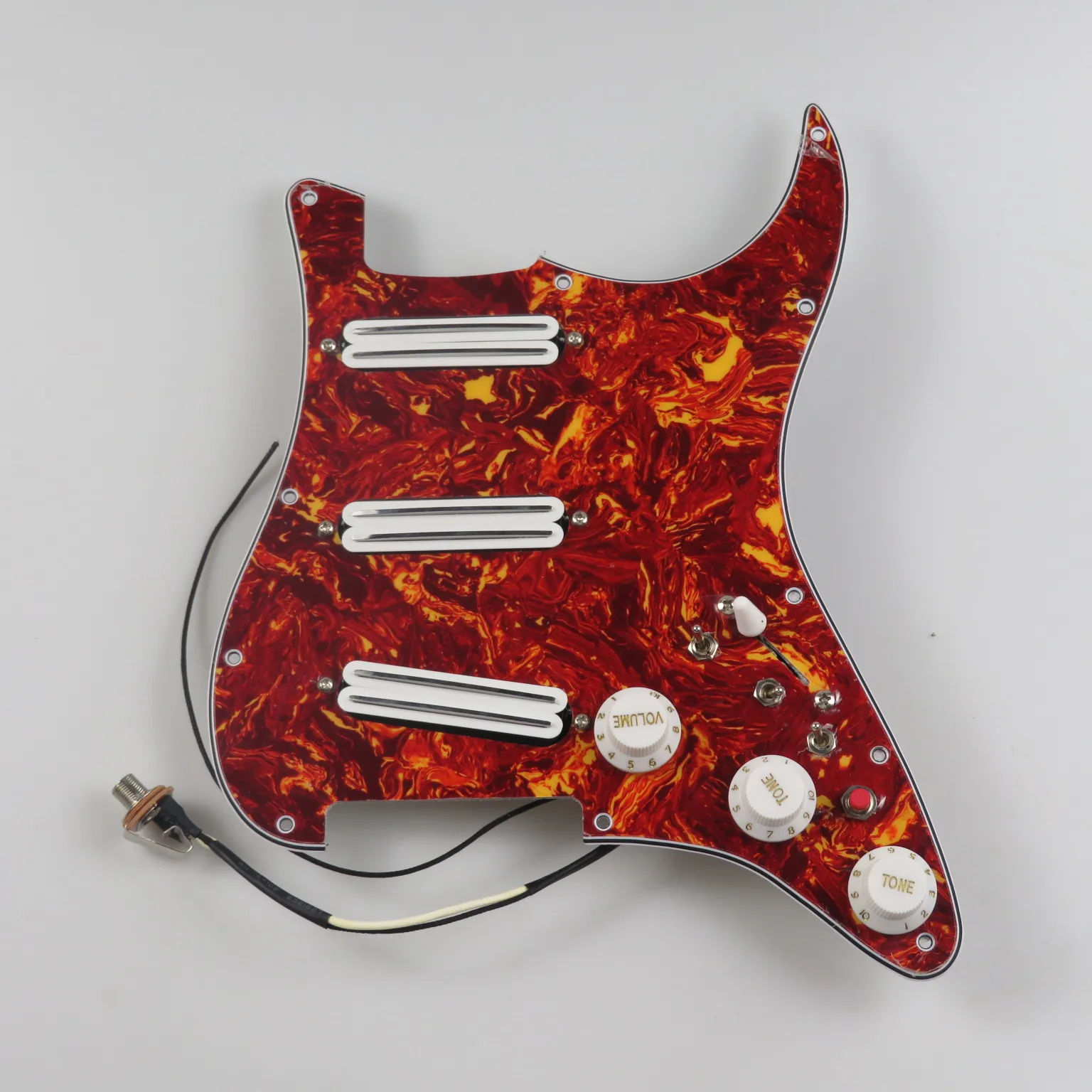 Loaded Pre-Wired Strat Pickguard Vintage Red Tortoise Pearloid 3 Rail Single Pickups Boost Switch Full Wiring Assembly