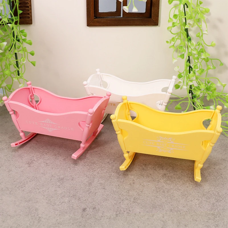 **1Set 1:12 Dollhouse Miniature Cradle Crib Surround Bed Furniture Bedroom Model Decor Toy Doll House Accessories view 5