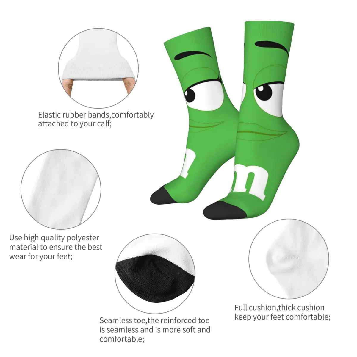 Green M Beans Socks Autumn Stockings Funny Men\'s Soft Breathable Socks Pattern Climbing Anti Slip Socks