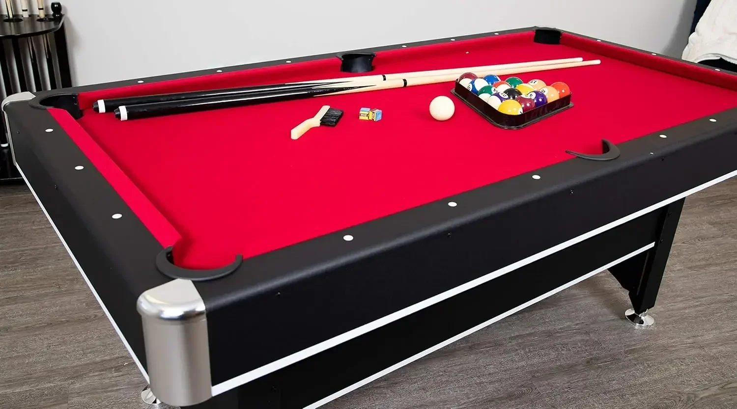 6-ft Pool Table with Table Tennis Top - Black with Red Felt