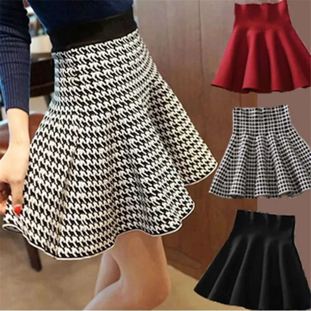 

Autumn Winter European American Style Women Pleated New Knitted Half Skirt With Bottom Skirt High Waisted A-Line Umbrella Skirt