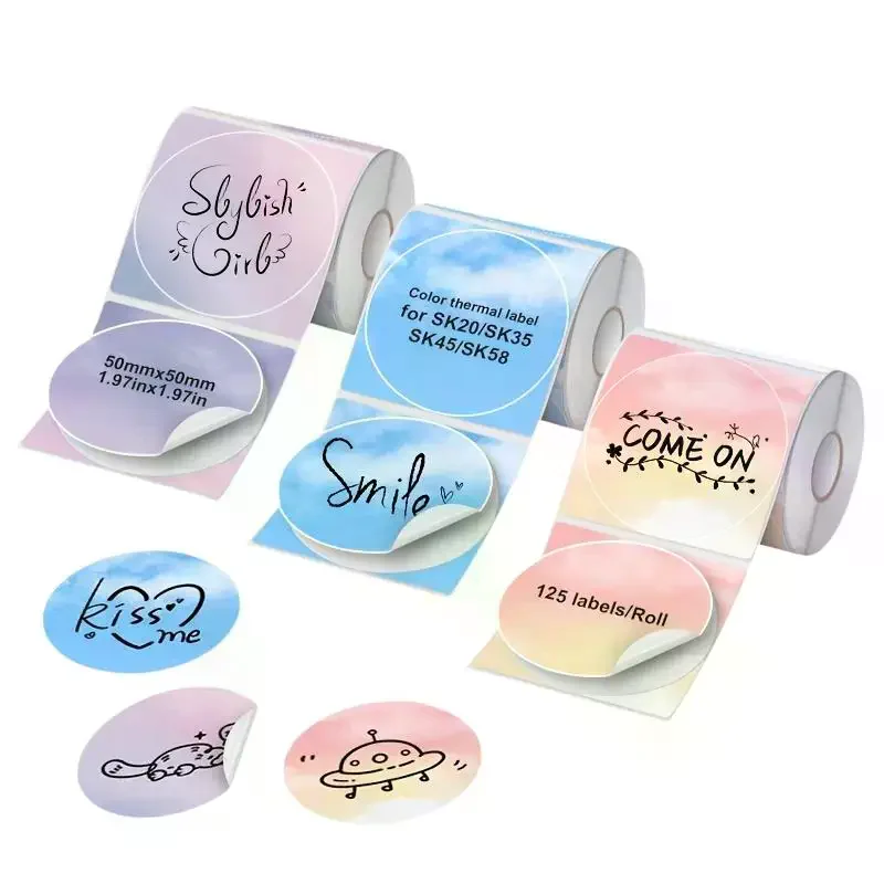 50mm X 50mm 3 Rolls/Set New Thermal Label Printer Sticker Self-Adhesive Color Laser Thermal Paper