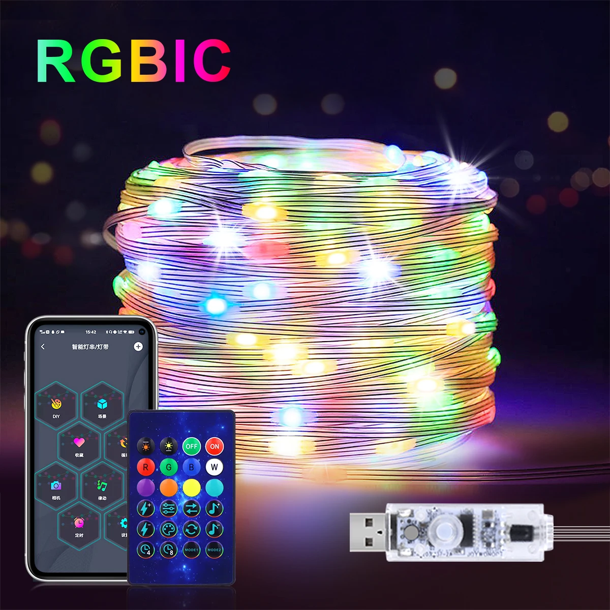 20M Bluetooth RGBIC LED String WS2812B DIY Fariy Light Christmas Decorative for Outdoor Garden Party Garland Holiday Home Decor