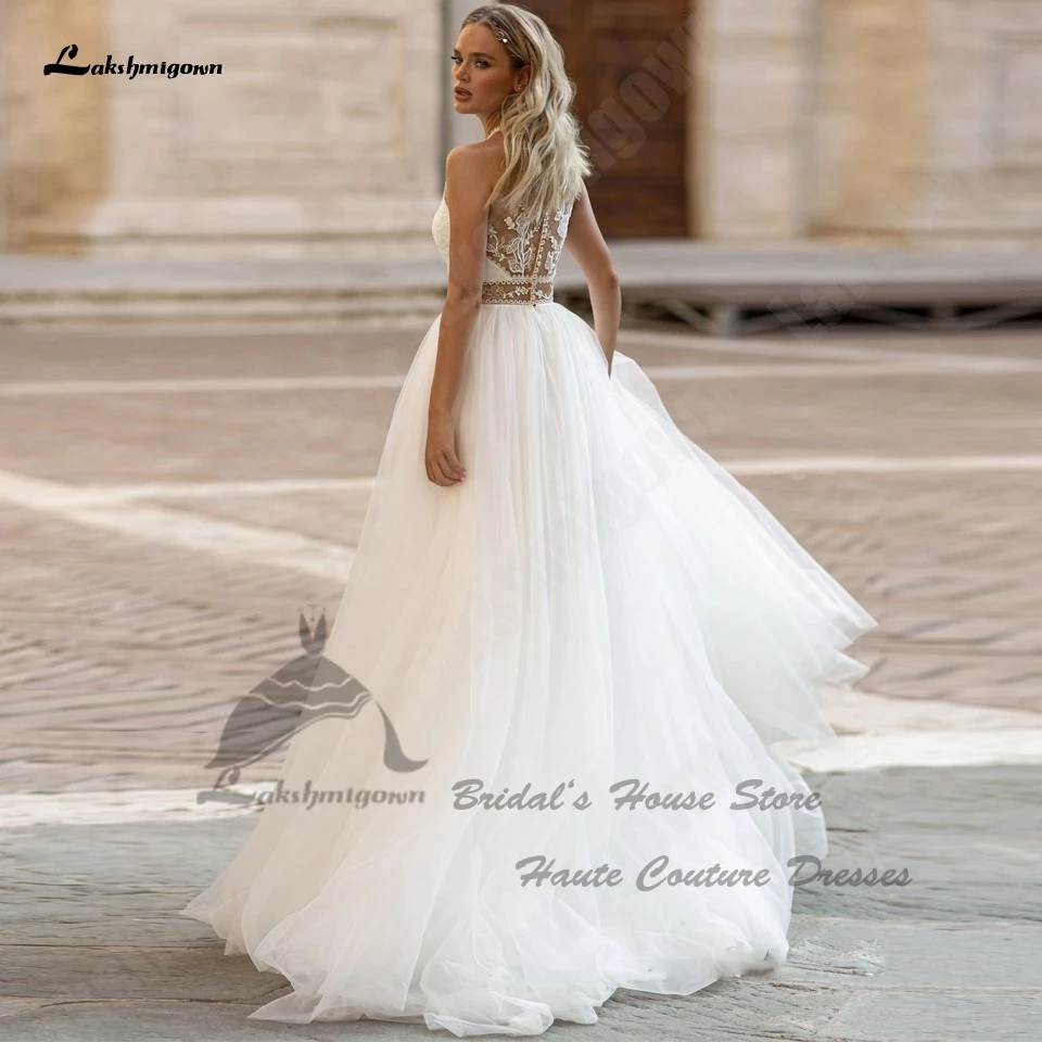 Yanshmigown-Robe de mariée bohème en tulle personnalisé, longue robe de mariée de plage, dentelle, robes de mariée au dos, 2024