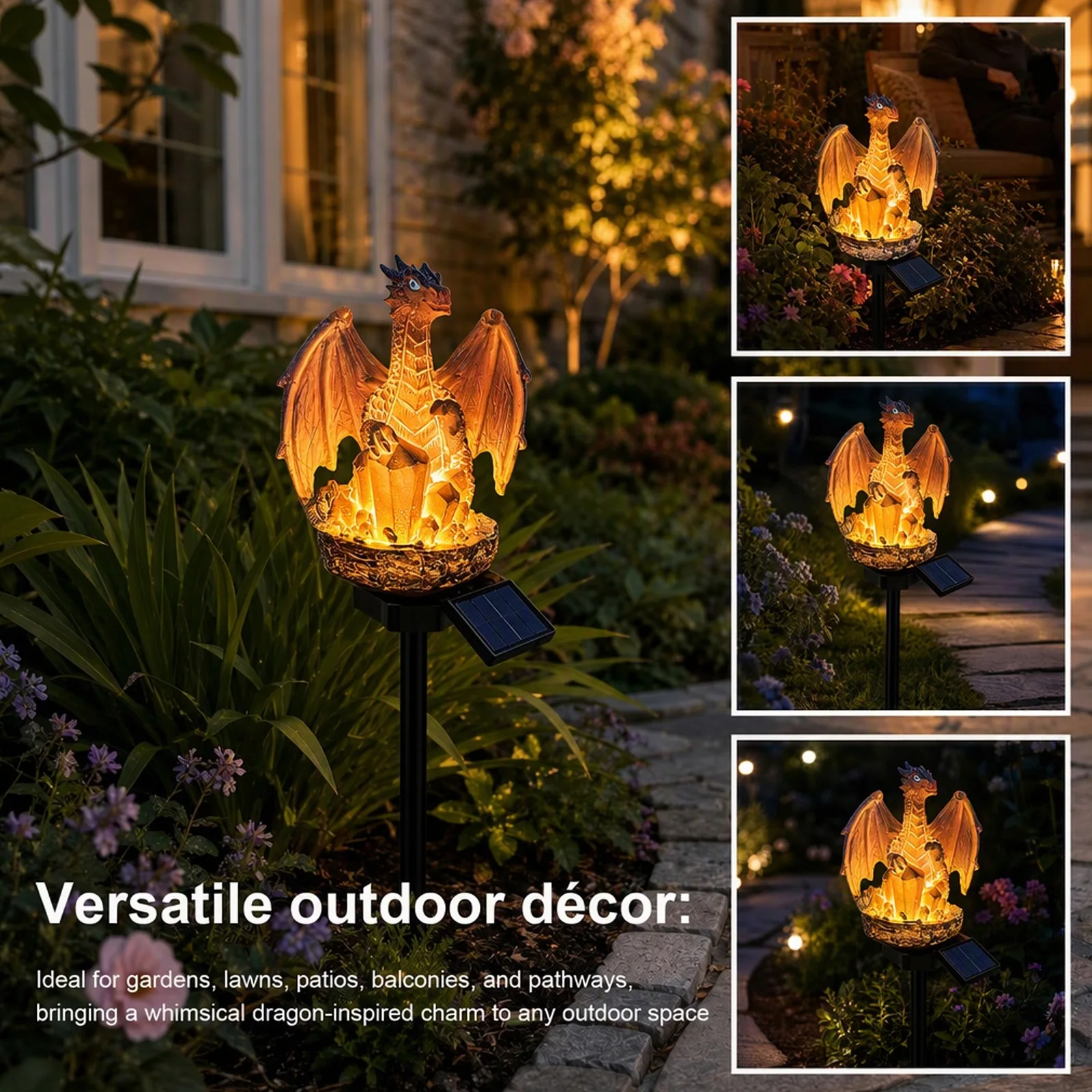 Solar Dragon Heritage Garden Light Weatherproof Golden Ember Dragon Stake Lights Multi-Purpose for Housewarming Fantasy Lovers
