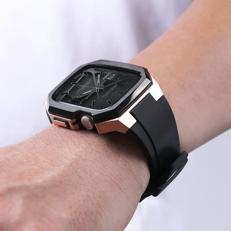 Luxury Stainless Steel Case Strap For Apple Watch 44mm 45mm Cover Rubber Band For iWatch Series 8 7 6 5 4 SE Modification Kit