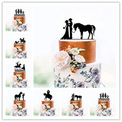 Mixed  Style Mr & Mrs Farmer Southern Style Wedding Cake Topper, Rustic Horse Black Silhouette Cake Topper