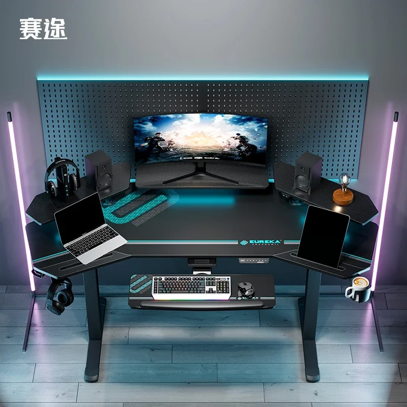 

E-sports Table Dual Motor Electric Lift Table Computer Desktop Carbon Fiber Texture Computer