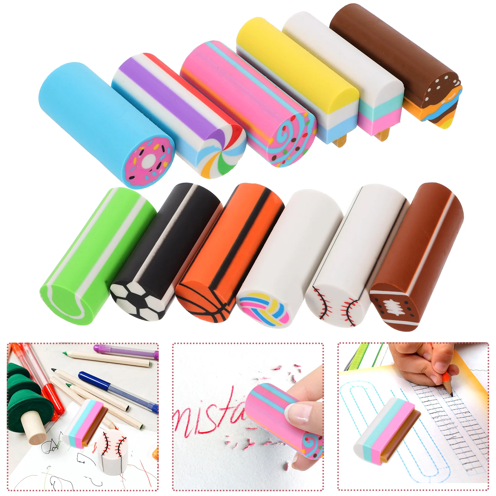 

12 Pcs Cartoon Eraser Compact Pencil Erasers Party Favors Wear-resistant Tpu Student School