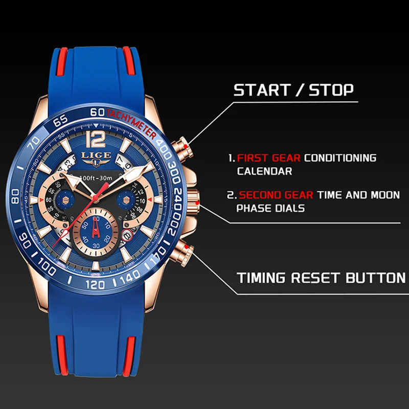 

LIGE Top brand luxury watches mens Calendar Waterproof Silicone Fashion Clock quartz mens wristwatch Luminous relogios masculino