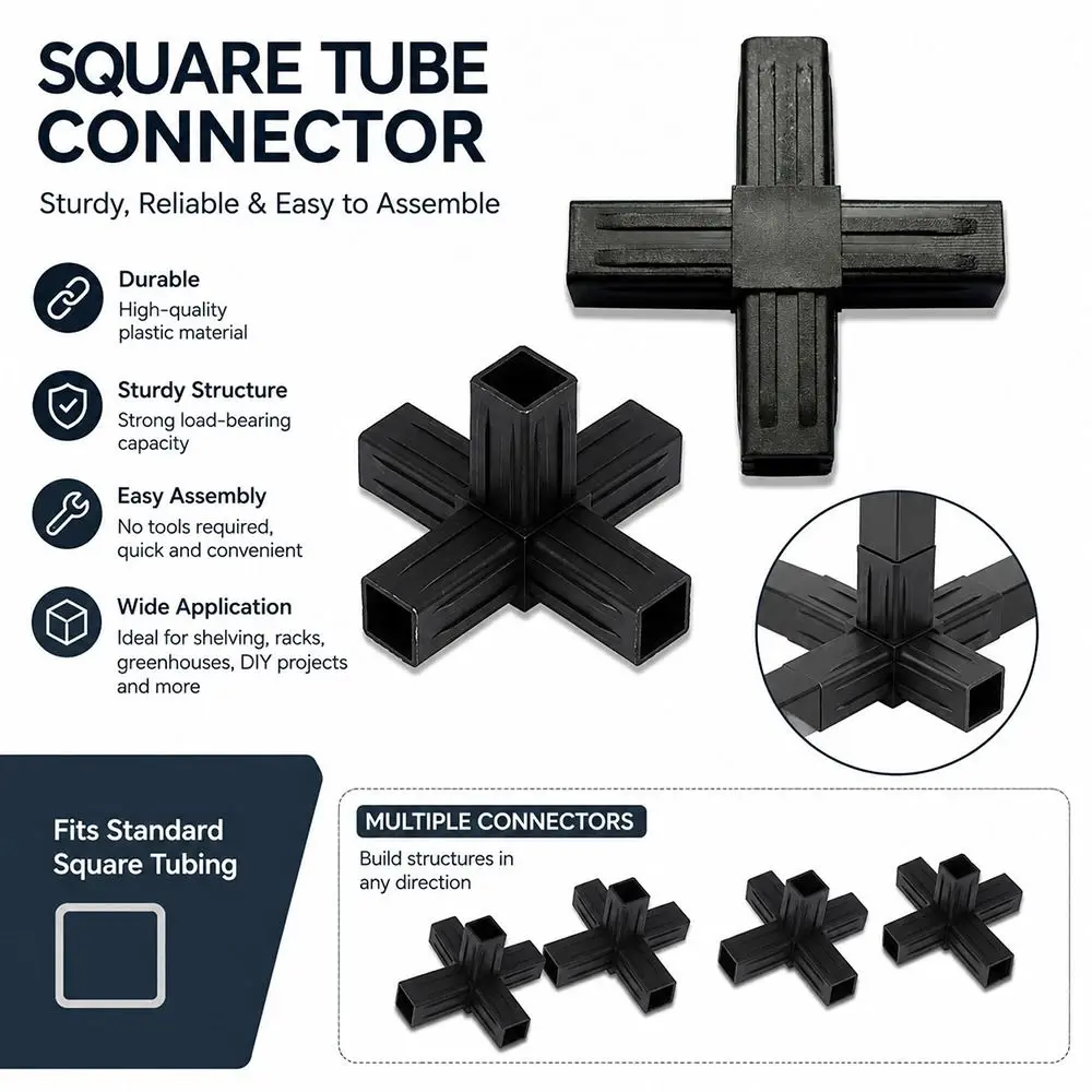 1Pcs 20/25/30mm Square Pipe Fitting 2/3/4/5-Way X-L-T Shape Pipe Angle Code Easy Installation Black Cross Pipe Fitting