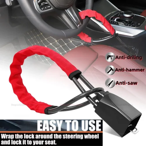 Bloqueo Universal para volante de coche, dispositivo antirrobo, cinturón de seguridad, bloqueo de cable, protección de seguridad para vehículo, dispositivo antirrobo para coche