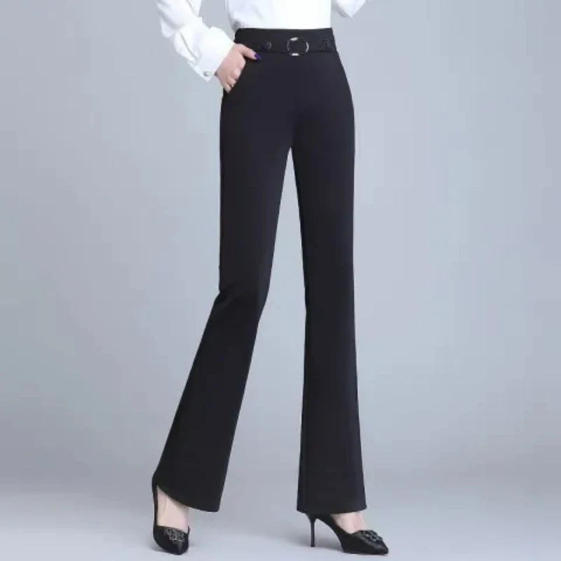 

Women's Thiened Pants Dra Micro-flared Long Trousers Slimming Effect Spring 2024 Polyester Fabric Ethnic Chinese Sle