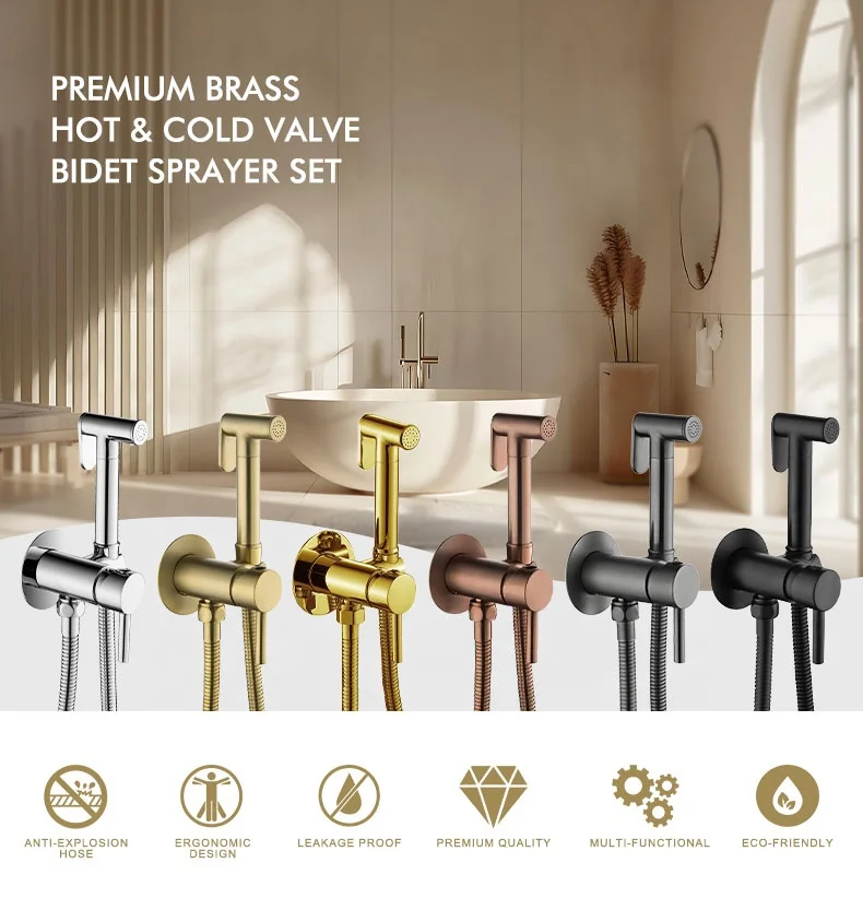 PINEBAY Good Quality Bathroom Matte Black Wall-Mounted Adjustable Water Flow Douche Spray Shower WC Brass Hot Cold Valve Bidet