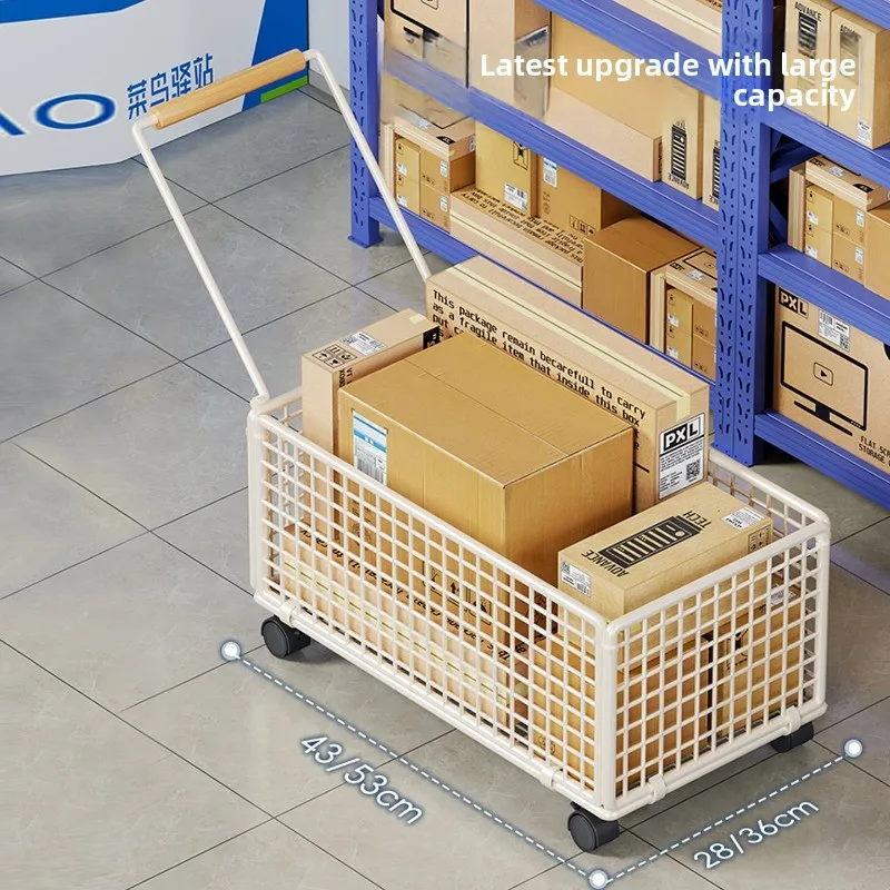 Portable Shopping Cart Express Pickup Small Pull Cart Vegetable and Fruit Trolley Warehouse Cargo Large Capacity