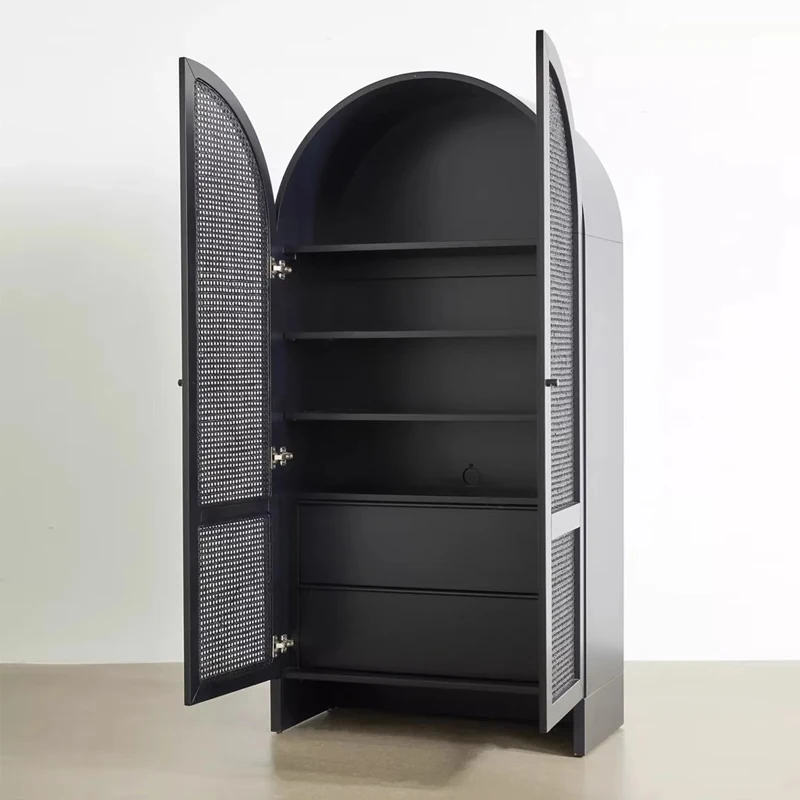 خزانة كتب مقوسة من الخشب الصلب الأمريكي، وخزانة زخرفية من الروطان القديم، وخزانة غرفة المعيشة #4