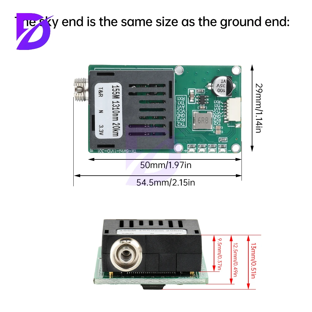 

Sky/Earth TTL Optical Transceiver Module DC 5.5-26V FC RX/TX/AV/VCC/GND Interface for Drones TTL to Fiber Optic Module