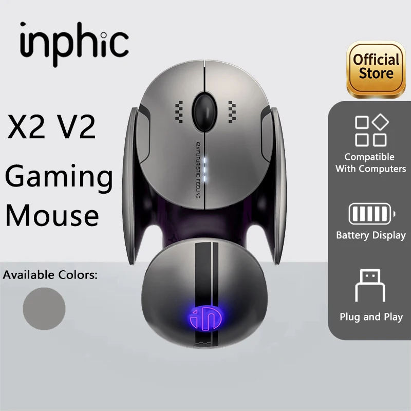 INPHIC X2 V2 Macro Programming Gaming Mouse 12800DPI 1K Return Rate Dual Bluetooth Wireless Mouse  Supports PC Tablets