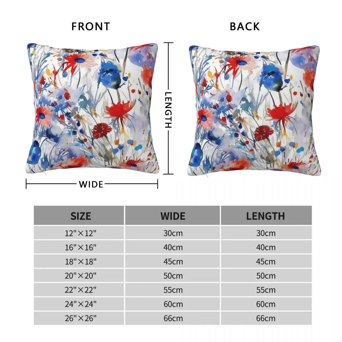 Wildest Cornflower Poppy Meadow Square Pillowcase Polyester Linen Velvet Pattern Decorative Throw Pillow Case Home Cushion Case