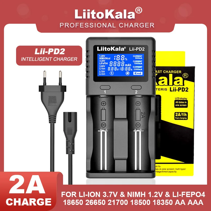 Ładowarka 18650 Liitokala Lii-PD4 PD2 S12 3.7V 3.2V 1.2V inteligentna ładowarka do akumulatora wyświetlacz LCD 21700 26650 AA AAA itp. pojemność