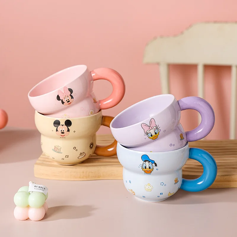 New Disney Mickey Donald Duck Winnie the Pooh Cartoon Cute Ceramic Mug Creative Kawaii Couple Water Cup Birthday Gift Wholesale