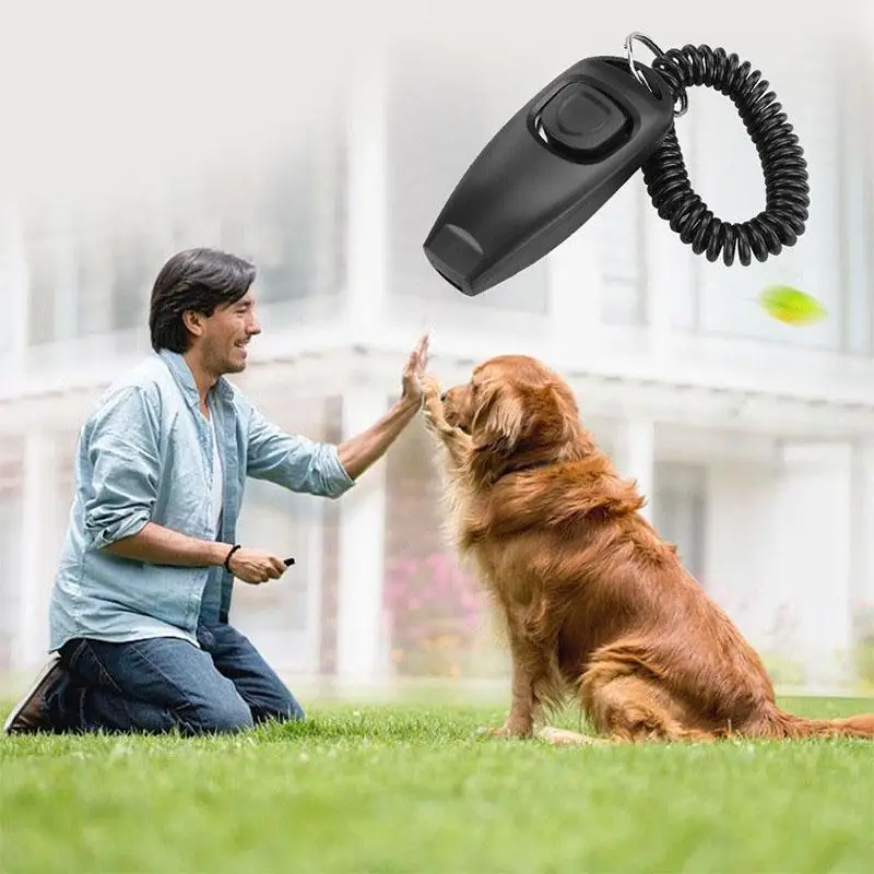 

2in1 Dog Pet Puppy Cat Training Clicker Whistle Click Trainer Obedience Black