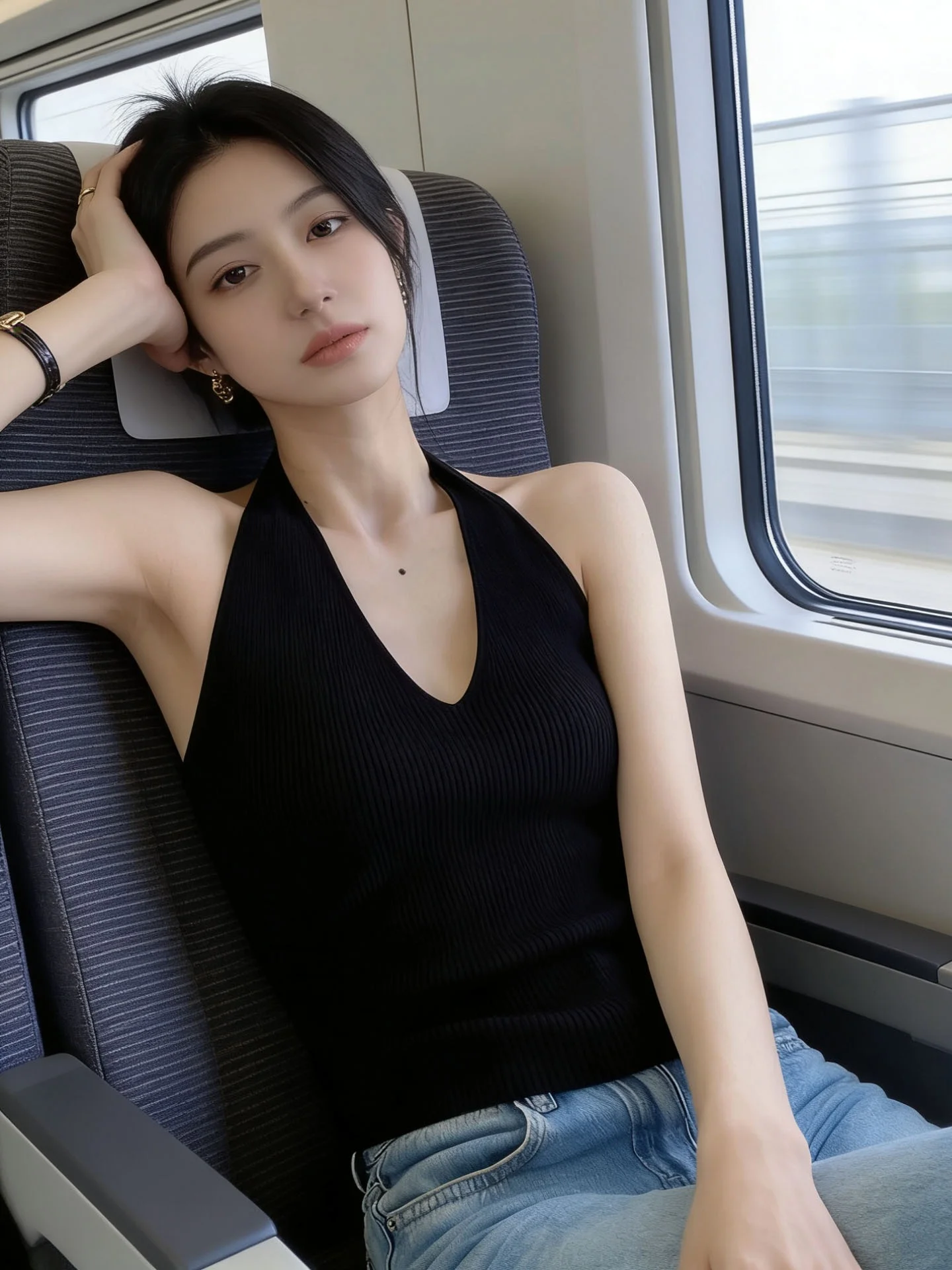 Summer Sexy Ice Silk Knitted Vest Women's Black Slim Fit Sleeveless V-Neck Hanging Neck Strap Beautiful Back Hot Girl Style