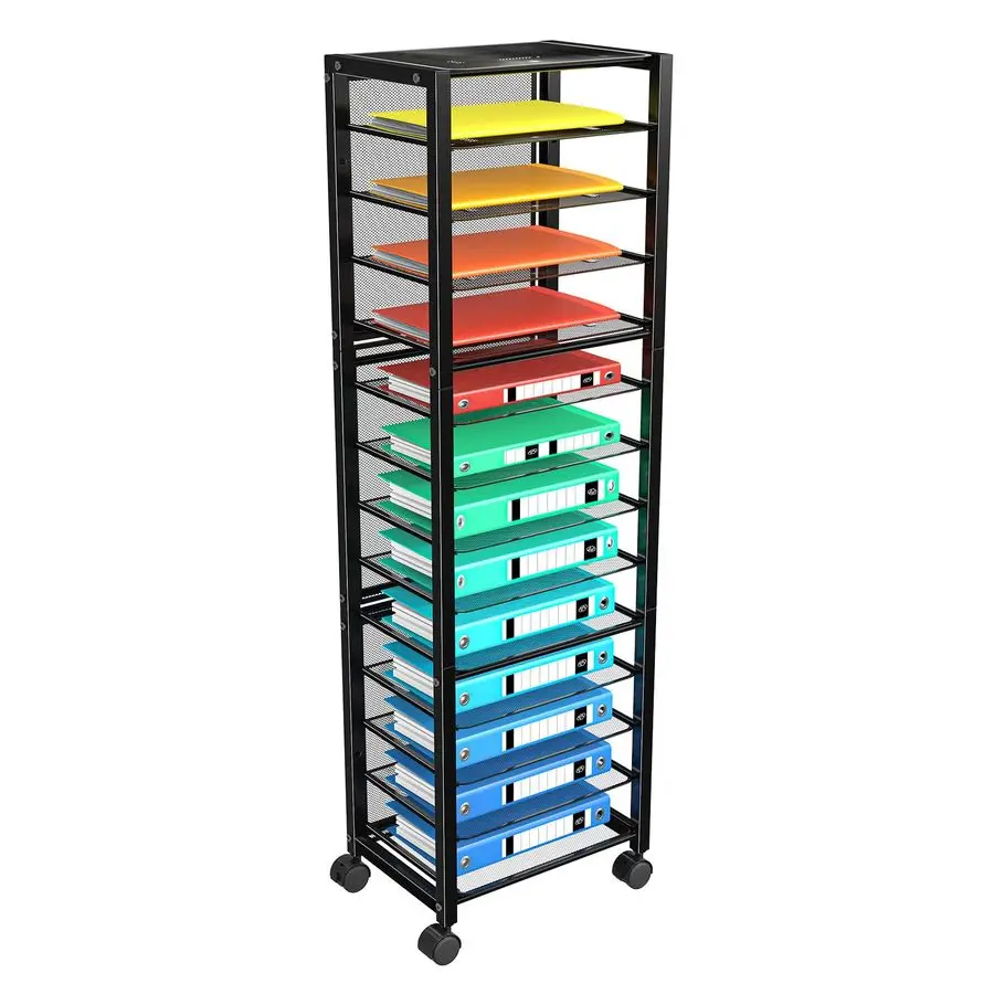 

14 Tier Rolling File Cart, Desk File Organizer, Paper Letter Storage Rolling Clutter Cart for Office, Home, School, Black