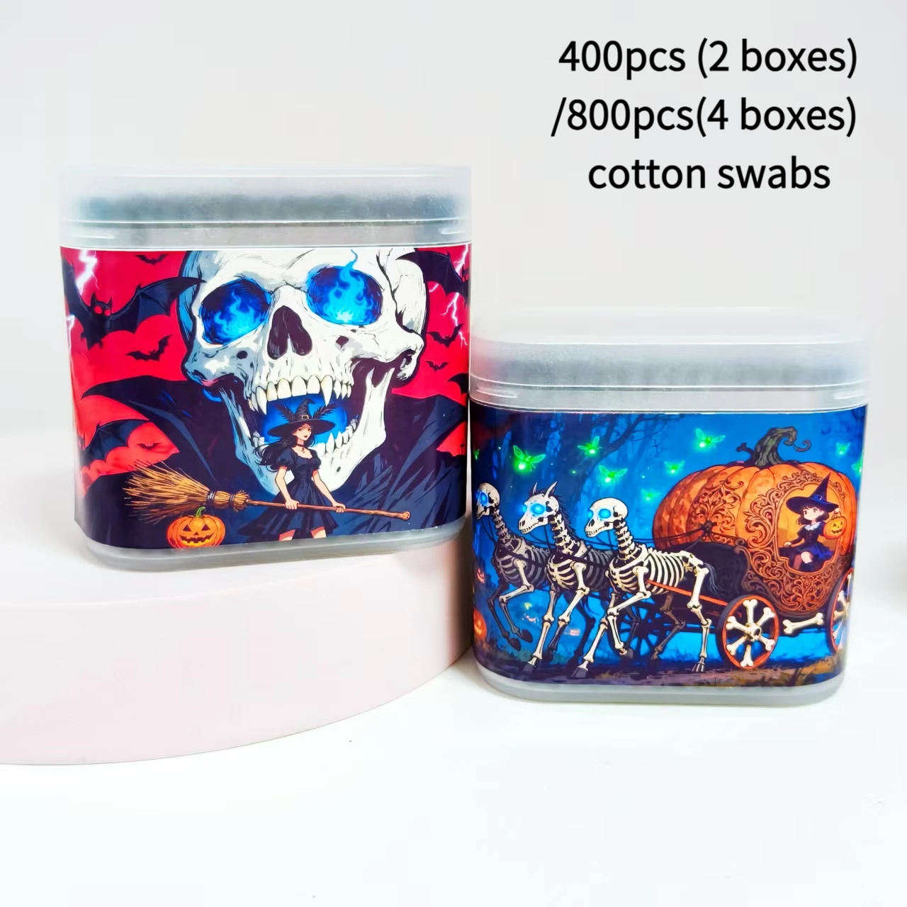 400개/800개 할로윈 마녀 패턴 면봉 블랙 양면 면봉 볼 휴일 선물 면봉