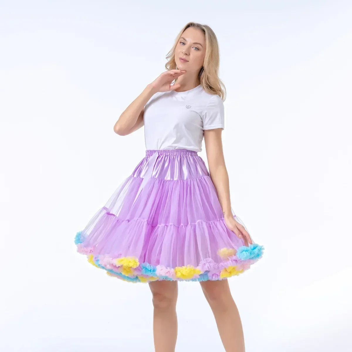 ARBXD 55cm Colorful Women's Tutu Skirt Adult Tulle Ballet Dance Costume Fluffy Tutu Skirt Layered Tulle Ballet Pettiskirts