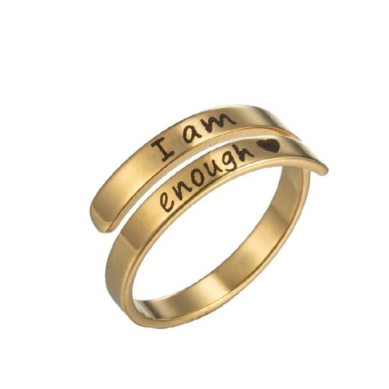 Fashion I AM ENOUGH Rings Gold Silver Color Laser Engrave BLESSED HOPE LOVE Stainless Steel Jewelry For Women