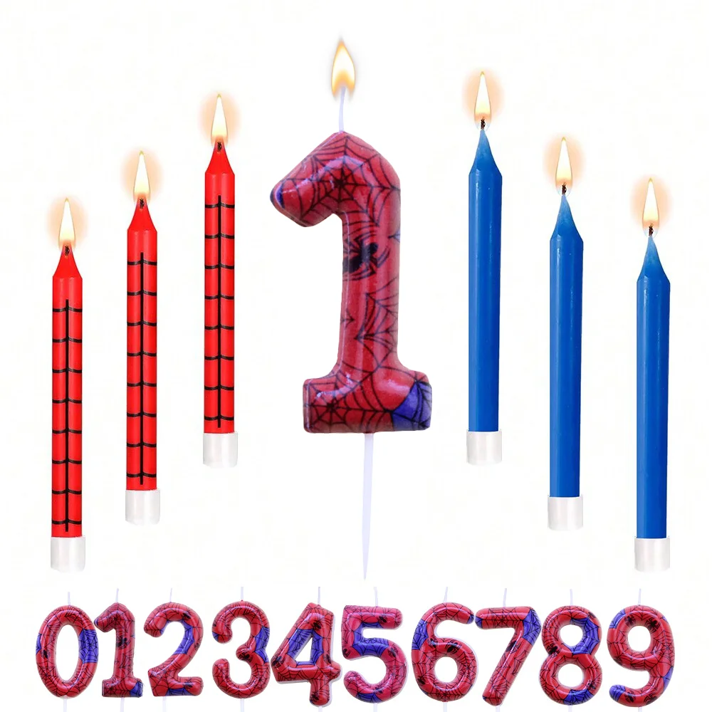 7pcs Spiderman Themed Birthday Candle Number 0-9 boys Candle happy Birthday Cake Candle Party Decoration Cake Topper Decoration