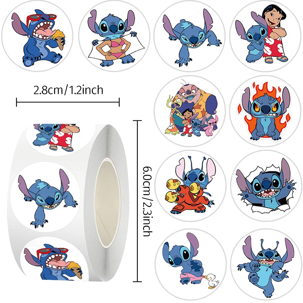 

500pcs/Roll Disney Cartoon Stitch Reward Stickers Toy Cute Anime Seal Label Decals DIY Phone Laptop Decoration Sticker Party Toy
