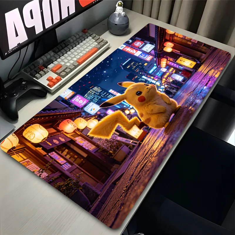 E-sports Mouse Pad Non Slip Locked Edge Game Desk Mat Gaming PC Computer Keyboard Pad Pokemon Pikachu HD Print Extended Mousepad