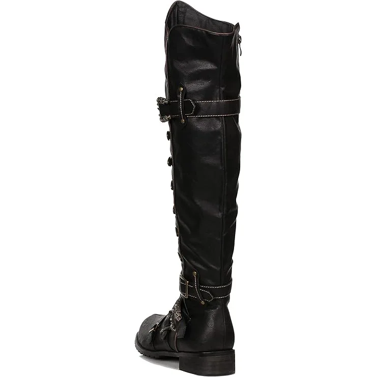 Herren Kniehohe Steampunk Piratenstiefel Vintage Gothic Renaissance Cosplay Lange Stiefel Halloween Party Nieten-Schnallen-Schuhe – Detail 5