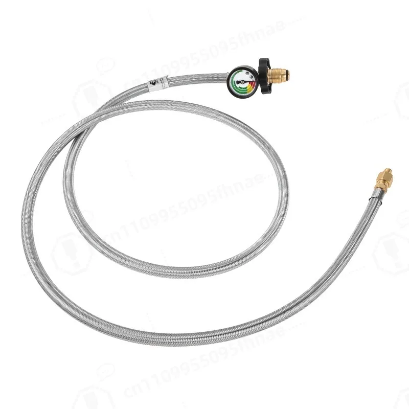 6FT Braided Propane Tank Pigtail Hose with Gauge, Universal POL 1/4 Inch NPT Inverted Male Flare for Two-Stage Regulator