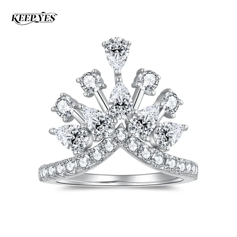 KEEP YES Total 2.9ct Full Moissanite Diamond Engagement Wedding Rings Round Waterdrop Cut for Women S925 Silver Fine Jewelry