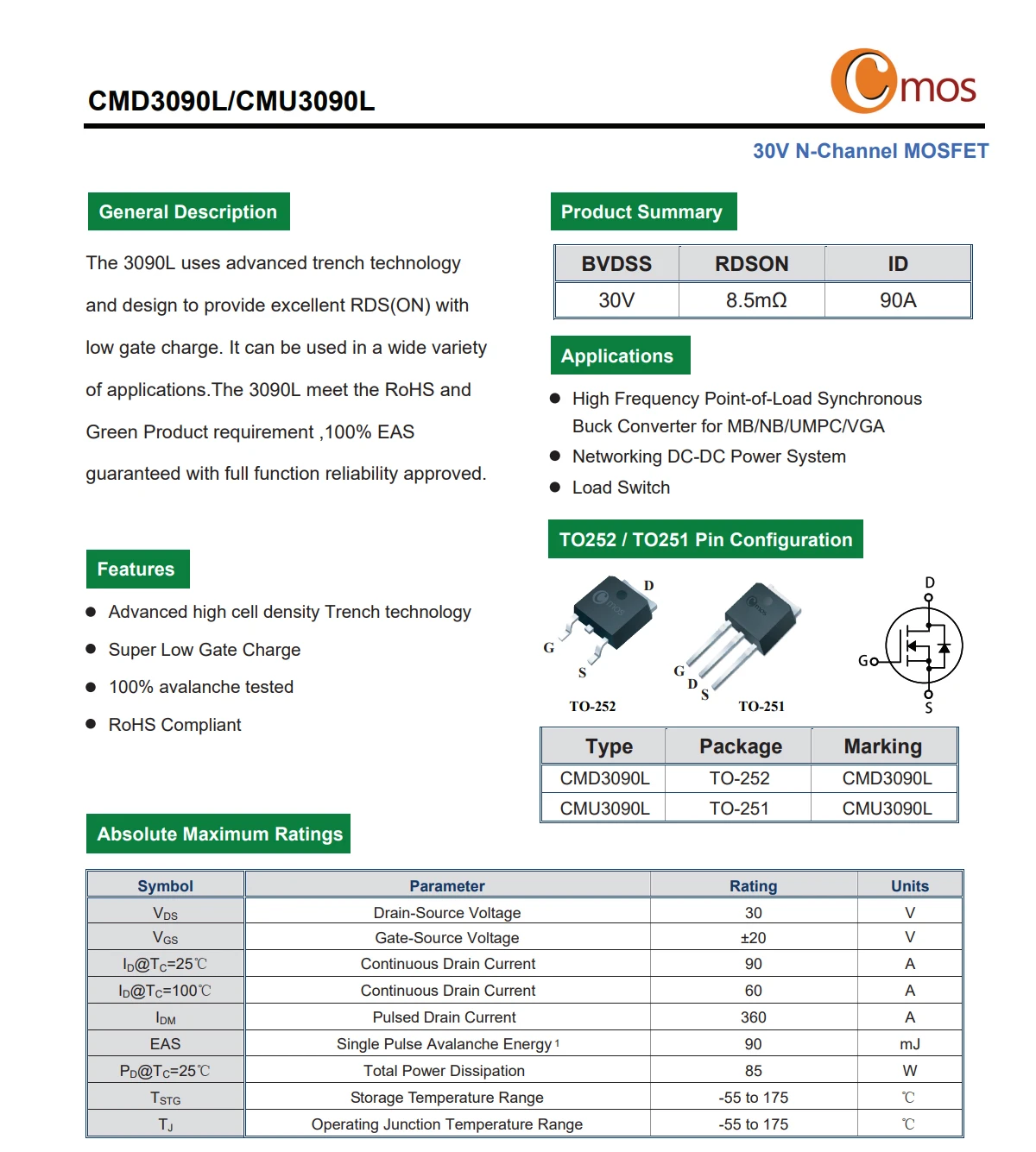 Original CMOS MOSFET CMD1402, CMD3080M, CMD3090L N-Kanal TO-252 – Detail 7