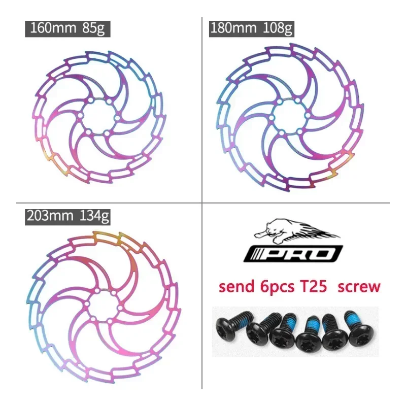 Bicycle Brake Disc Six Nail Cycling Pads Colorful Stainless Steel 160mm 180mm 203mm MTB Mountain Road Bike Brakes Rotors Parts