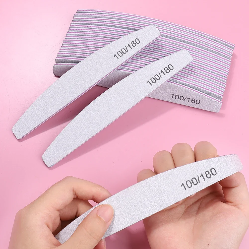 25/50pcs Grey Nail Files 100 180 Grit Square Halfmoon Strong Sandpaper Nail Supplies For Professional Manicure Accessories Tools